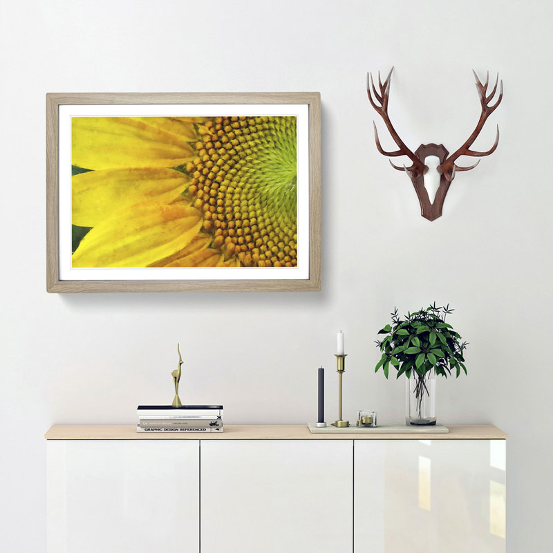 Petals of the Yellow Sunflower - Framed Print, Oak Framed, 45cm H x 63cm W x 2cm D