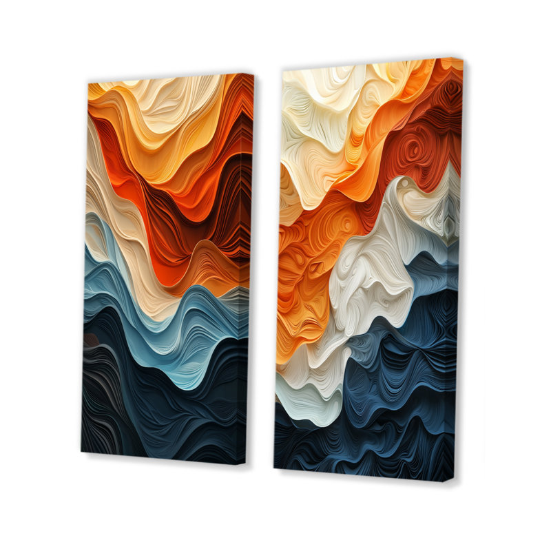 Orange et bleu Biomorphism Organic Forms I - Biomorphism Wall Art, ensemble de 2 pièces, H 40 po x l 40 po, Toile tendue