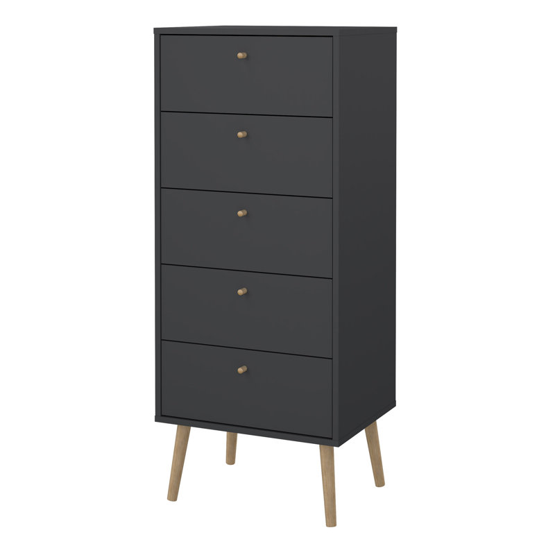 Crugers 50.2cm W 5 - Drawer Chest of Drawers, Black