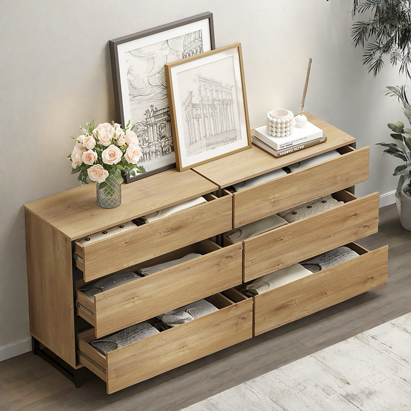 Commode Aadam pour la chambre à coucher, organisateurs de placard et rangement avec 6 tiroirs, commode avec base en métal, commode moderne en bois pour le salon, la chambre à coucher