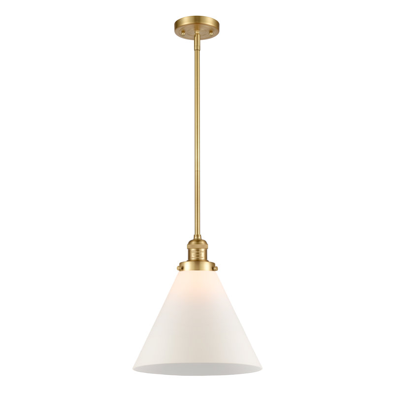 Luminaire suspendu conique à 1 lumière Anner, Blanc mat, Or satiné