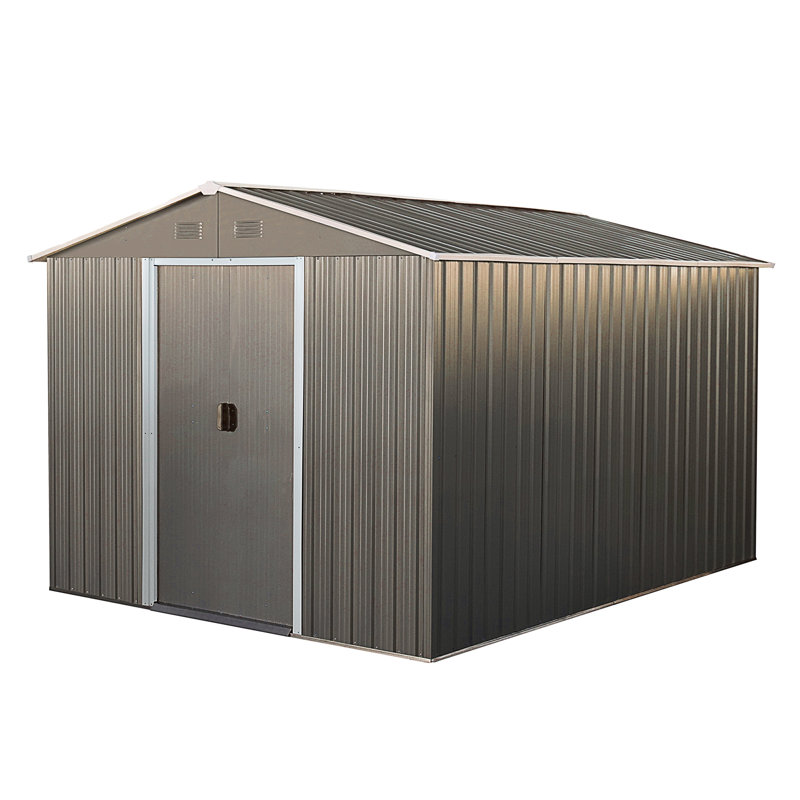 8X10ft Outdoor Metal Storage Shed With Metal Foundation Grey, Grey