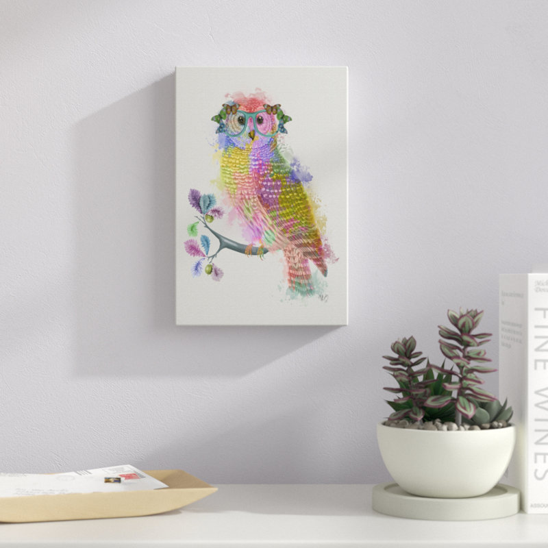 Rainbow Splash Owl by Fab Funky - Painting, 30cm H x 20cm W, Wrapped Canvas