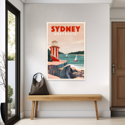 Sydney Australia Lighthouse Nautical Travel Art Retro Vintage Abstract Architecture Coastal Wall Art Print 1 Piece Wrapped Canvas Wall Art