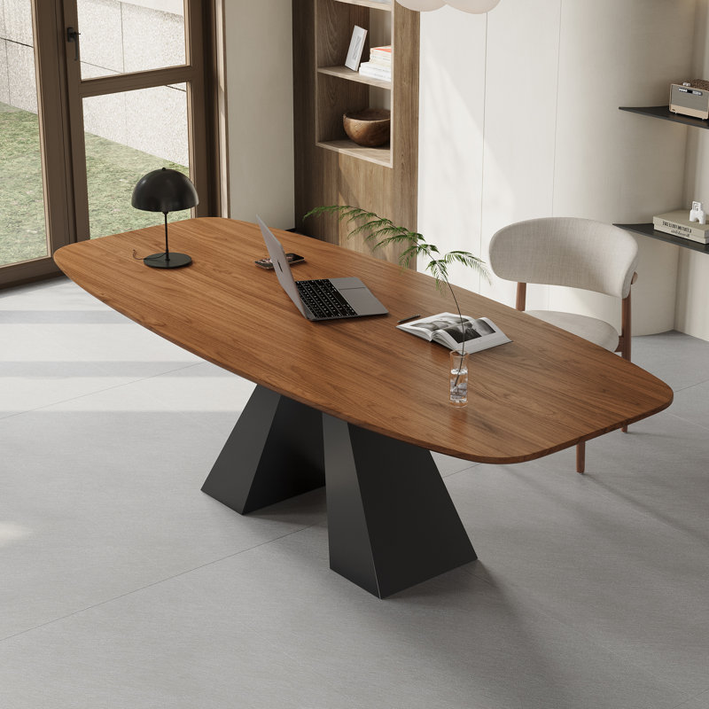 Grand bureau d'écriture 86,6 po, plateau en bois massif brun, bureau à domicile robuste en acier au carbone