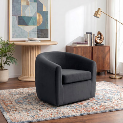 Richard  Upholstered Velvet Swivel Barrel Chair