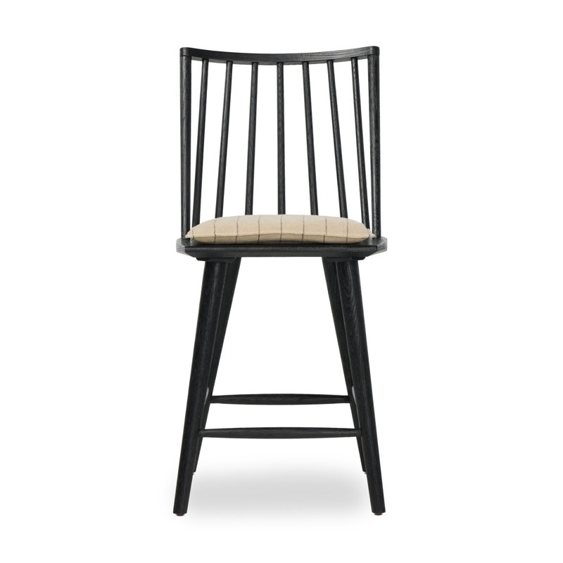 Lewis Windsor Stool With Cushion-Black Oak-Counter, Counter Stool (25.02” Seat Height), Black Oak