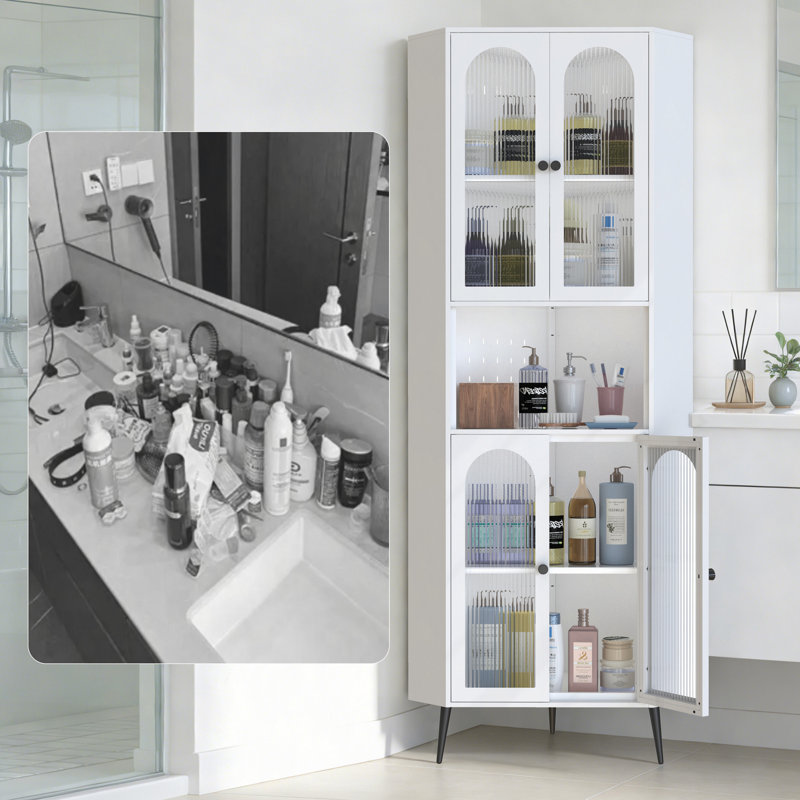 73" Corner Cabinet, Metal Storage Cabinet With Doors And Adjustable Shelves, Corner Organizer Stylish Space-Saving Storage For Entryway, Bathroom,Bedroom,Dining Room, Living Room, Office
