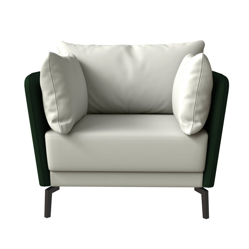 Devkran Upholstered Leather Accent Chair Single-Seater Sofa with Steel Legs, White/Green Faux Leather