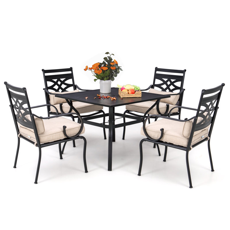 Leonard 4 - Person Patio Dining Set with Square Table , Cushions Included, None, No
