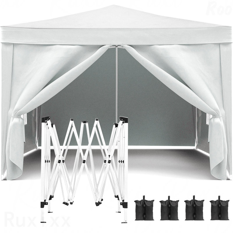 10X10FT Pop Up Gazebo, Sidewall For Outdoor Use With UPF 50+ & Weight Bag & Carry Bag, White