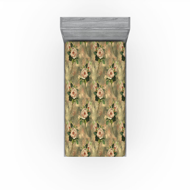 Drap-housse Ambesonne, Khaki Blush/Green Floral, Drap-housse de taille simple