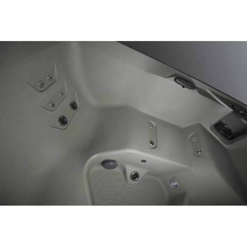Ibiza Hot Tub New for 2025, 4-Person Lounger, 24 SS Jet, 110V/230V, Real Stainless Heater, Beautiful Upgraded Synthetic Wood Skirt, Ozone, Waterfall and LED Lighting