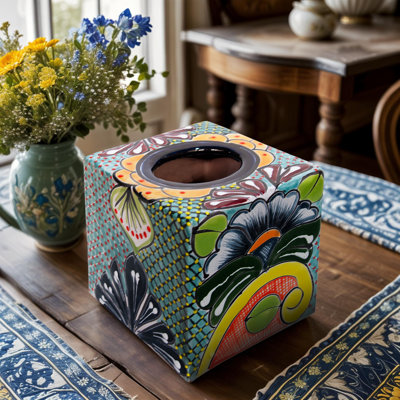 Talavera Cube Tissue Box Cover 