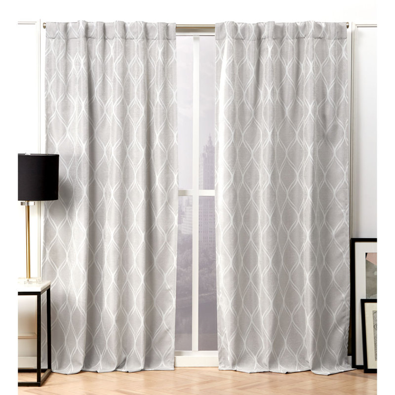 Dove Grey Jacquard Blackout Room Darkening Curtain Panels, 52" x 96"