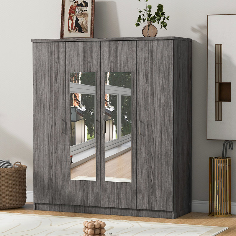 Armoire à miroir 4 portes avec tablettes, Gris