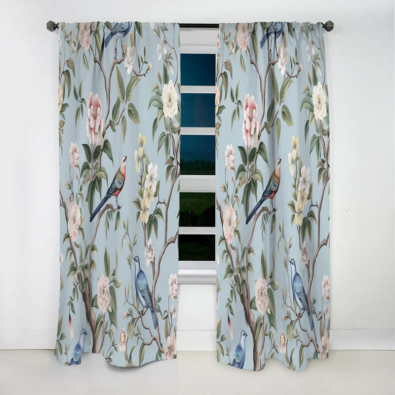 Chinoiserie With Birds And Peonies XIV - Floral Curtain - Blackout Floral Curtain - 1 Panels, 52" W x 90" L