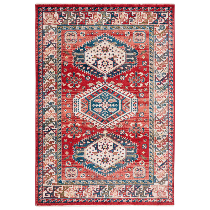 Kallie Oriental Blue/Ivory/Red Area Rug, Rectangle 3'3" x 4'1"