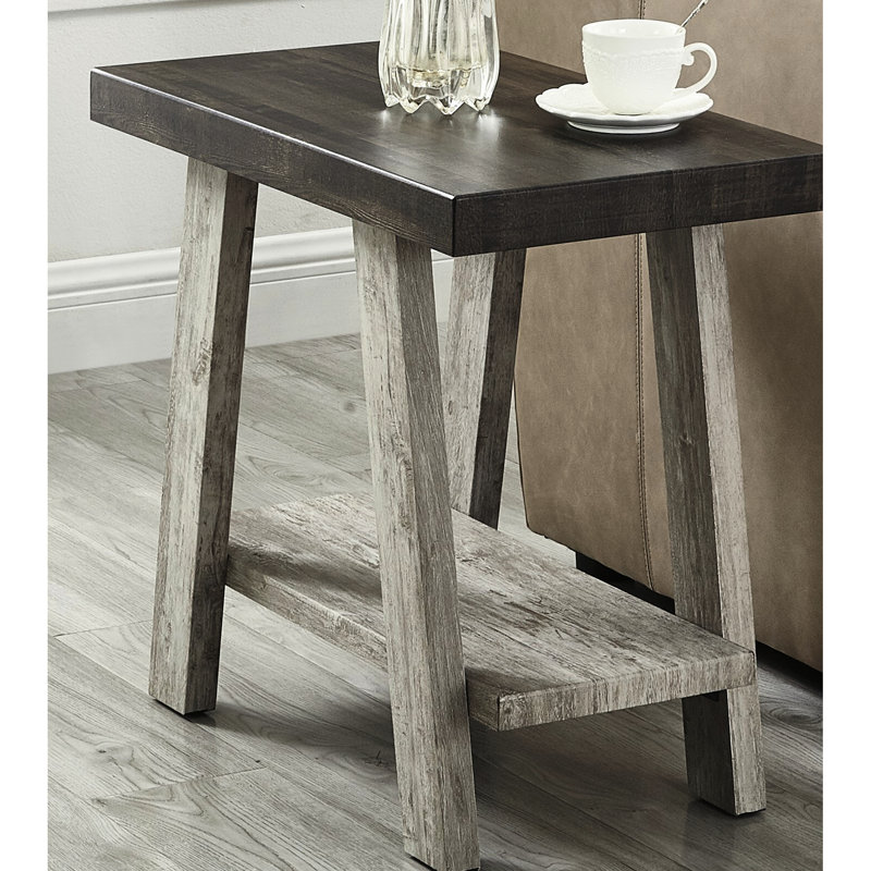 Table à tablette supplémentaire en bois gris patiné et noyer avec base, H 21,47 po x L 23,56 po x l 14,42 po, Gris foncé
