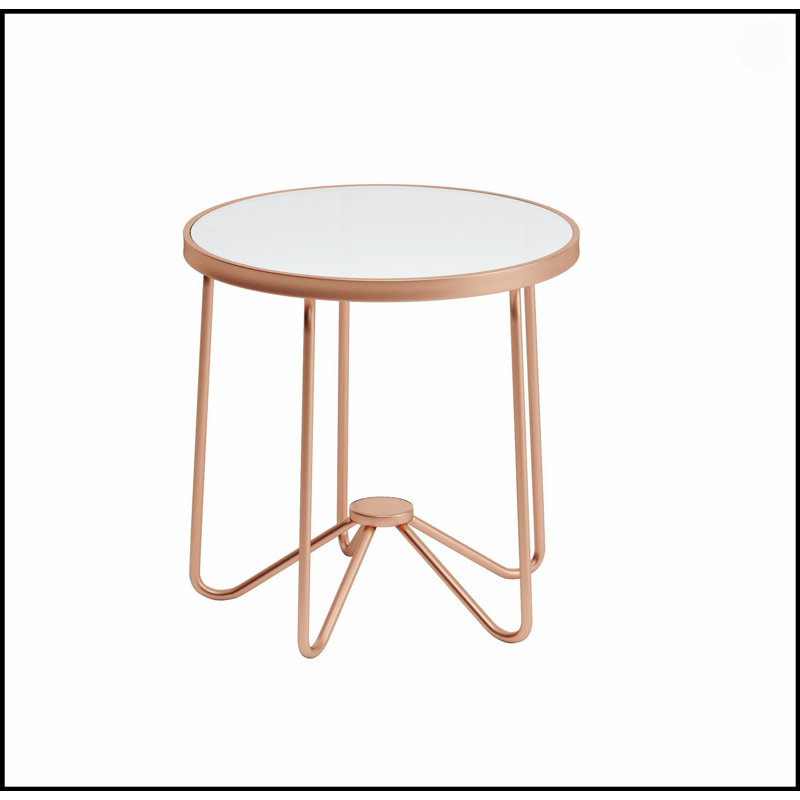 Table de bout à finition or rose avec plateau en verre givré, table d'appoint de salon moderne et élégante pour espaces compacts