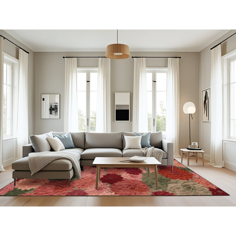 Machine Washable Botanical Brown Area Rug, Rectangle 8' x 10'