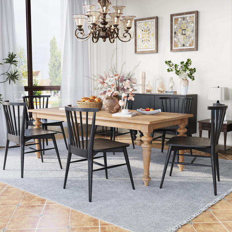  Extendable Solid Wood Dining Table Sets, Noir, Brun