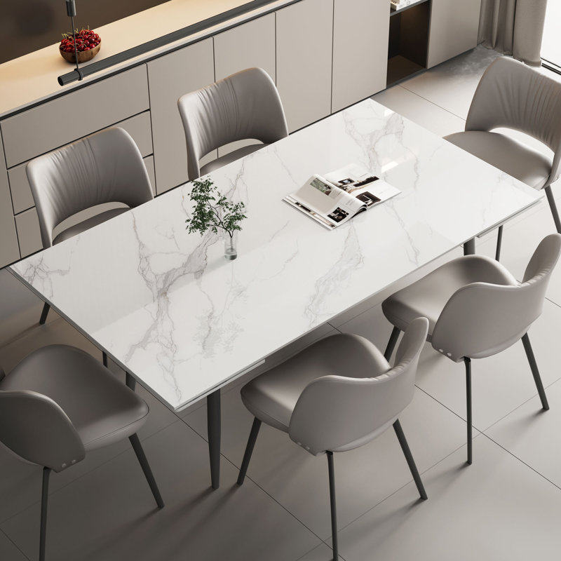 160 to 240cm Expanding Dining Table, Gloss White with Marble Look for Open Plan Kitchen Diner（Without chairs） Fast Dispatch From UK Warehouse – Dispatched Within 2 Days
