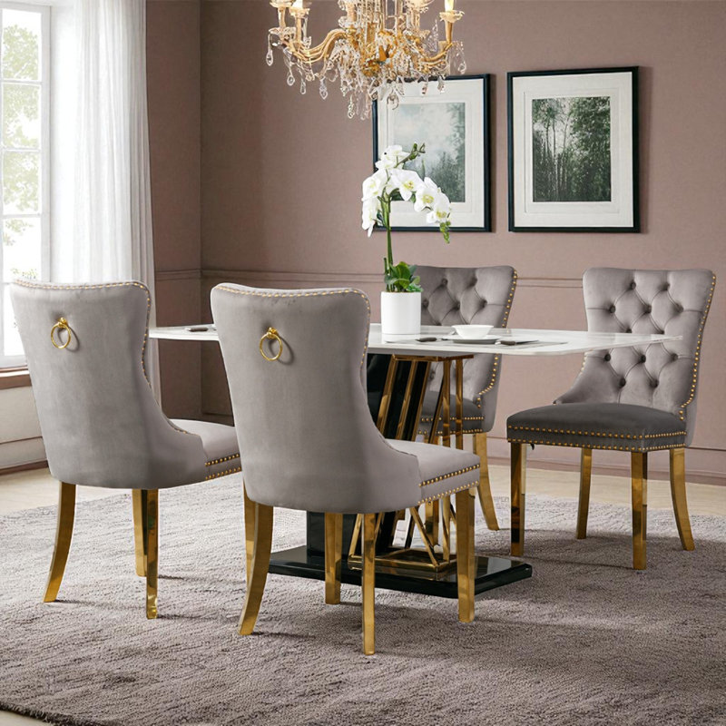 Chaises de salle à manger rembourrées Modern, 4, Gris, Doré