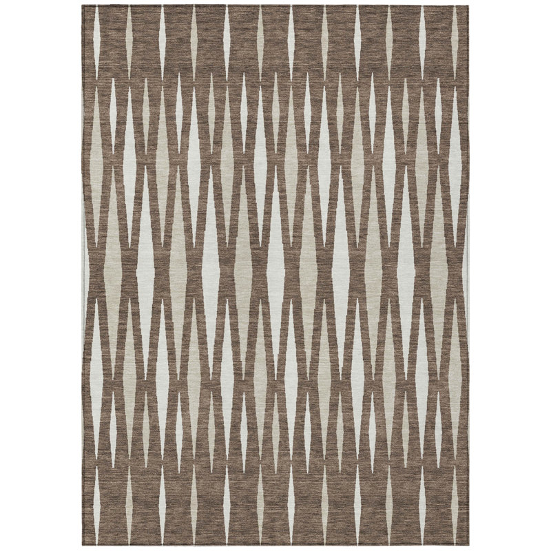 Tapis intérieur / extérieur géométrique lavable brun et ivoire 8 pi x 10 pi
