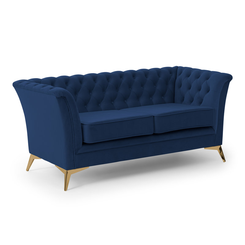 Whitby 2 Seater Velvet Loveseat, Gold, Navy Blue