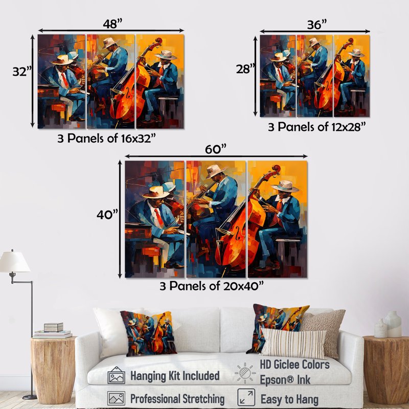Nelia - ensemble d'art mural musicien, Toile tendue, H 32 po x l 48 po x P 1 po