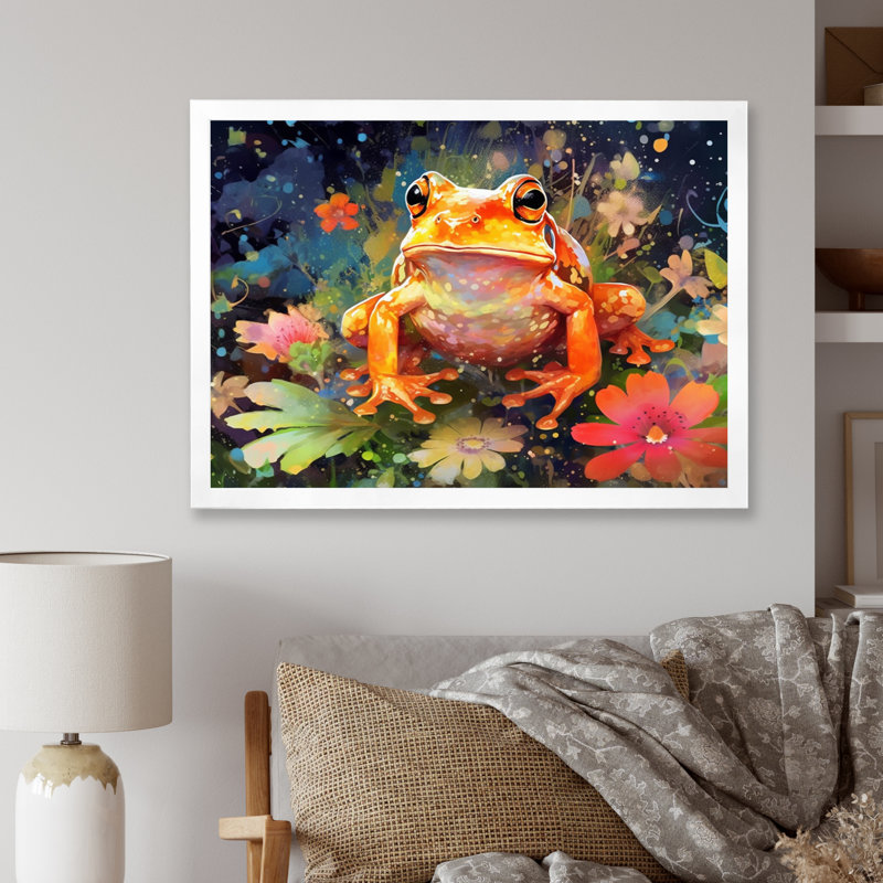 «Leaping Frogs Amphibians I», art mural grenouille, H 34 po x l 44 po x P 1,5 po, Cadre simple blanc