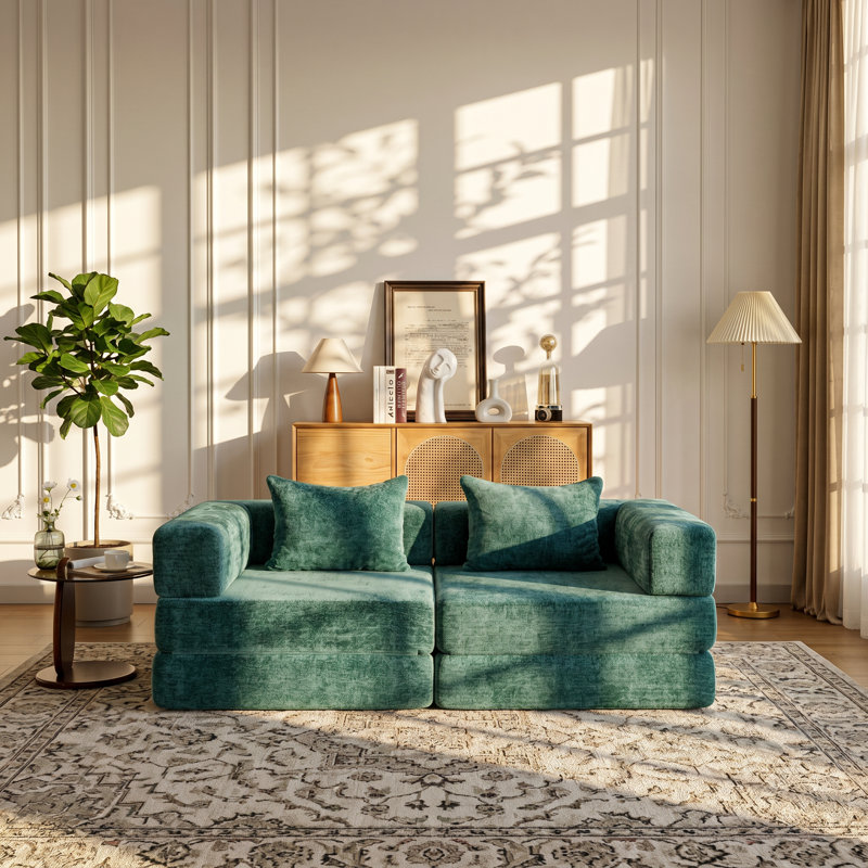 YooDoHome 78.74" W x 39.37" D x 24.8" H Modular Memory Foam Chenille Convertible Floor Sofa Bed, Beige Chenille