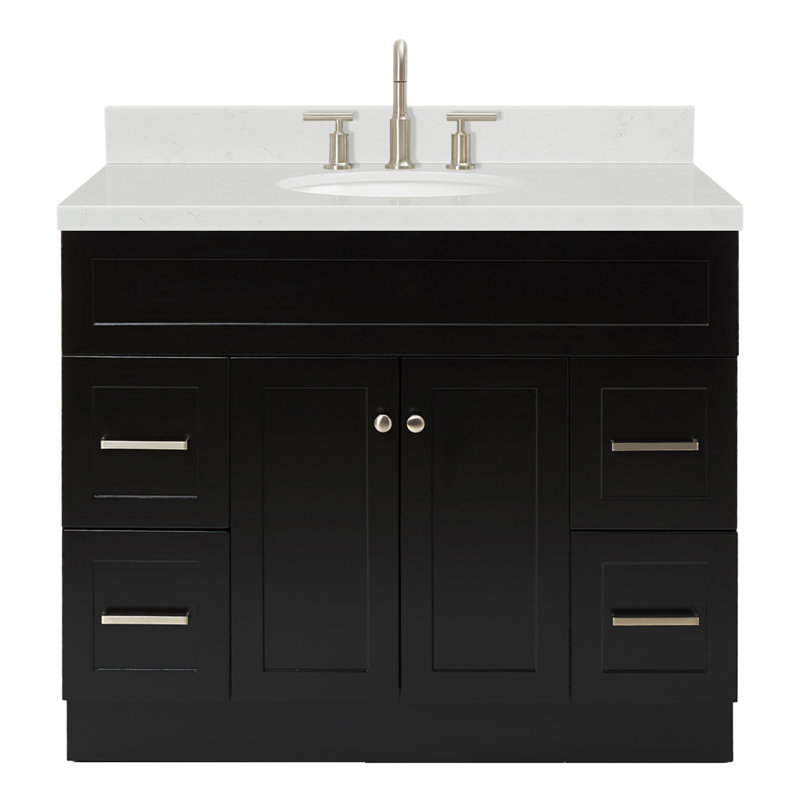 Abell 42.25'' Bathroom Vanity with Carrara Quartz Top, Black