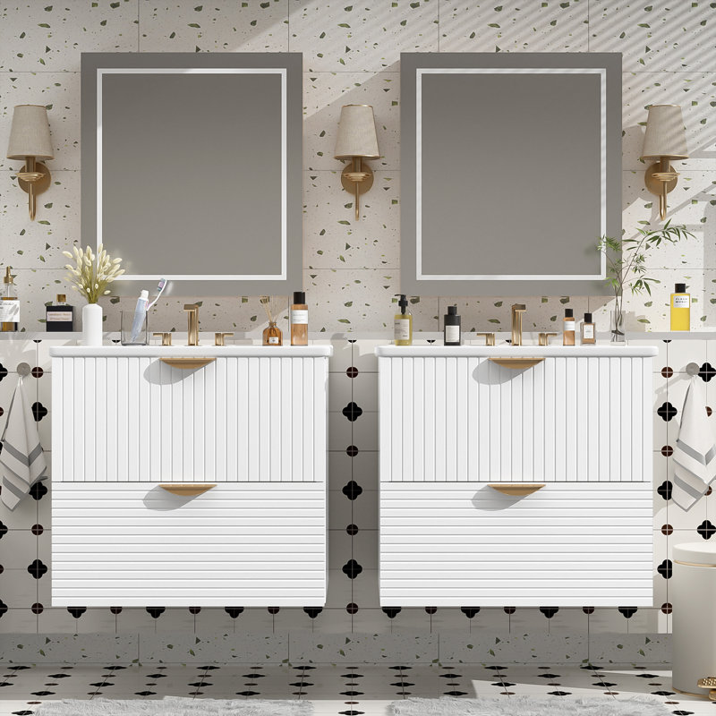 [Meuble-lavabo double mural moderne 48 po] Lavabos séparés | 4 tiroirs | Combo de rangement compact pour petite salle de bain?
