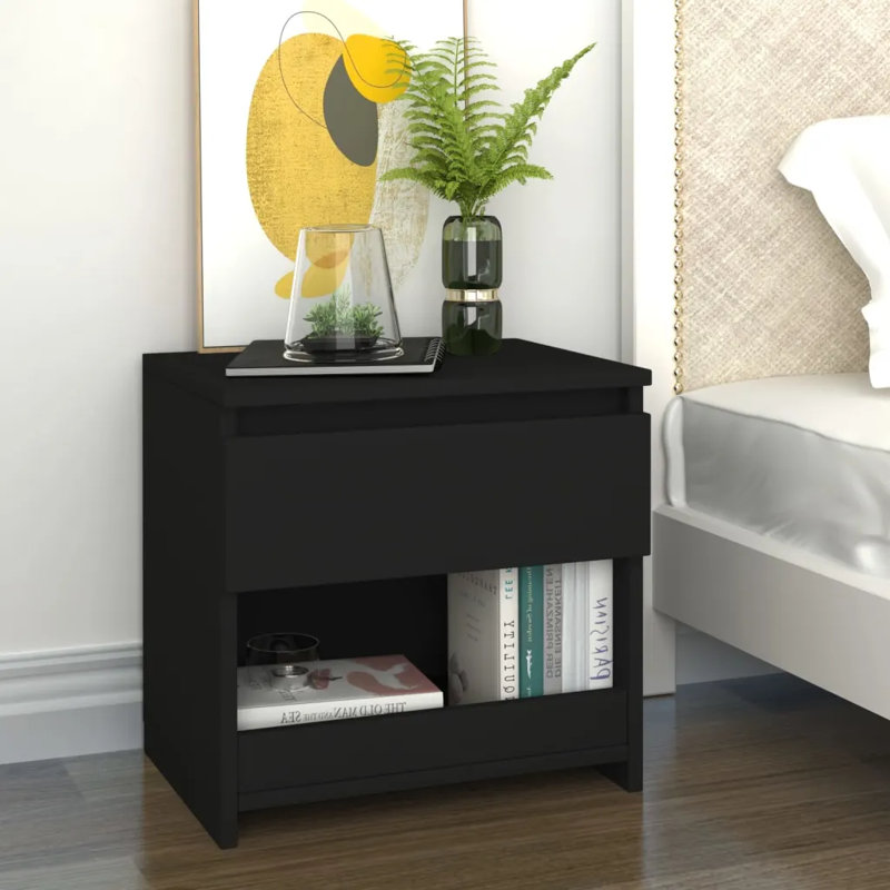 Cryal 40cm W Bedside Table, Black