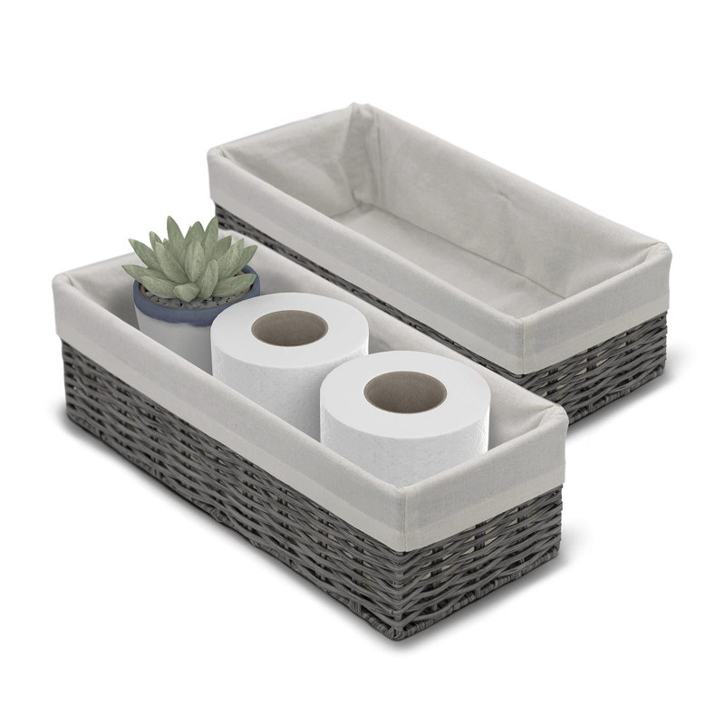 Gray Wicker Storage Baskets Set with White Lining