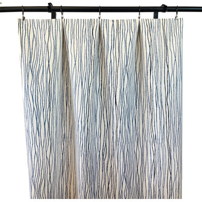 Navy Blue Beige Stripe Curtains