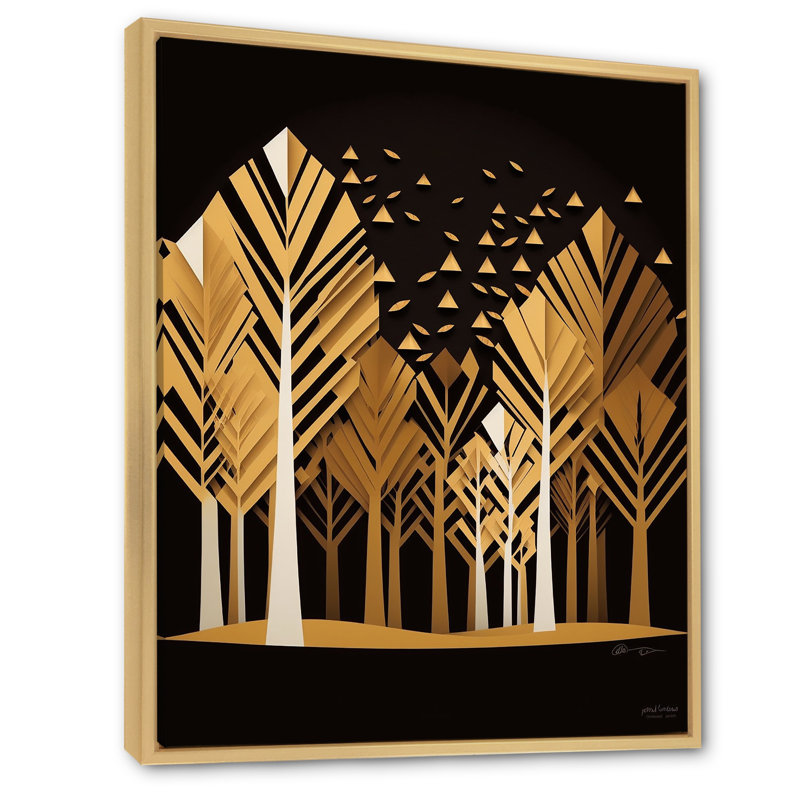Abstrait forêt dorée sur toile, Cadre naturel flottant, H 32 po x l 24 po x P 1 po