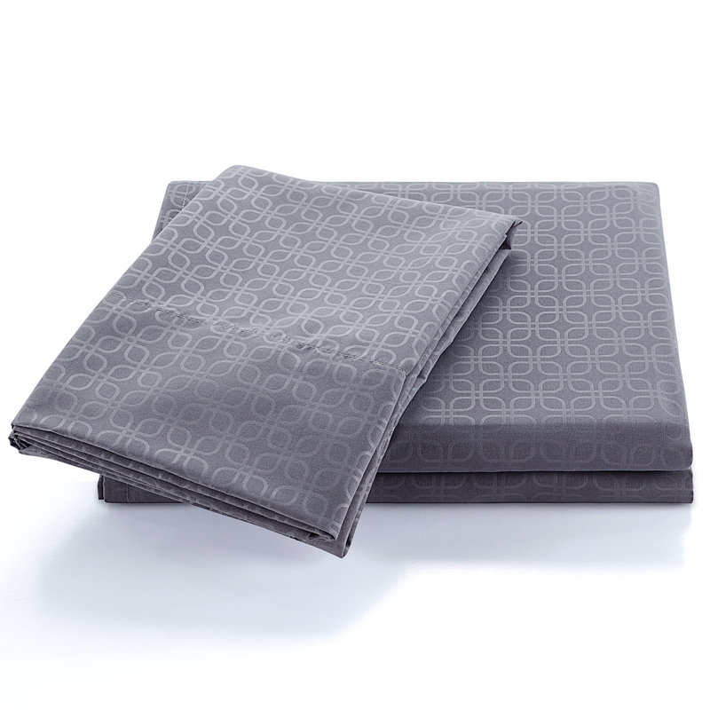 Geometric Embossed Sheet Set, Gray, Twin Sheet Set with 1 Pillowcase