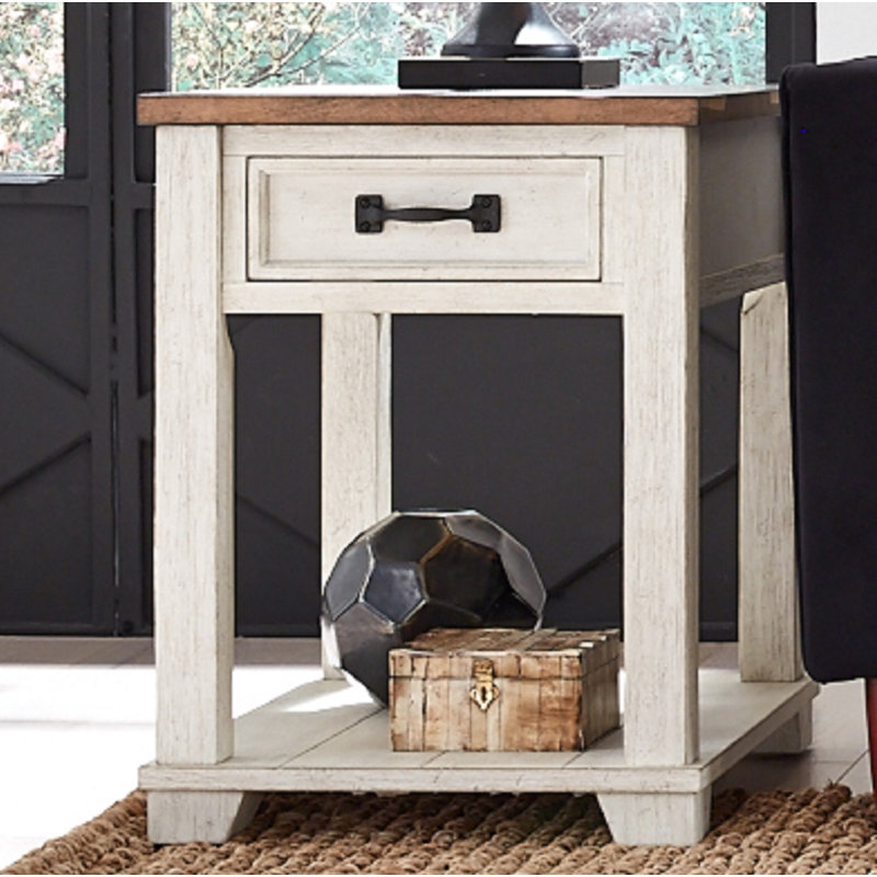Solid Wood Top End Table with Storage