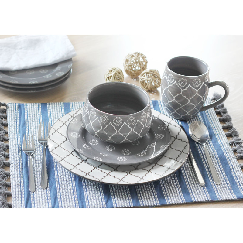 Baum Moroccan 16 Piece Dinnerware Set, Gray