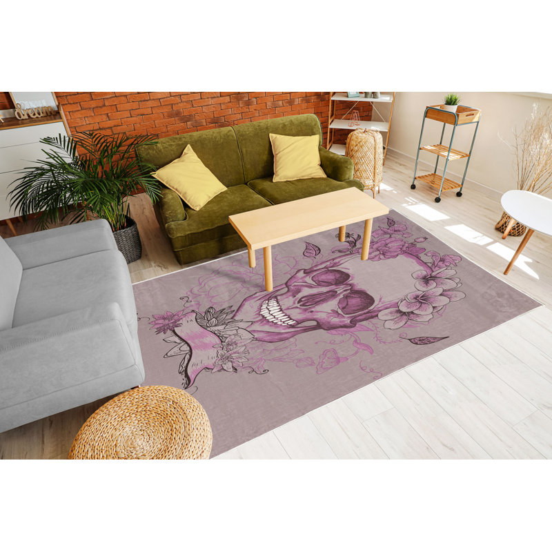 Tapis mauve / gris / blanc, Rectangle, de 3 pi 11 po x 5 pi 10 po