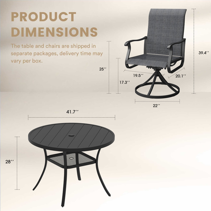 4-Person Outdoor Patio Dining Set With Swivel Dining Chairs, Charcoal/Black