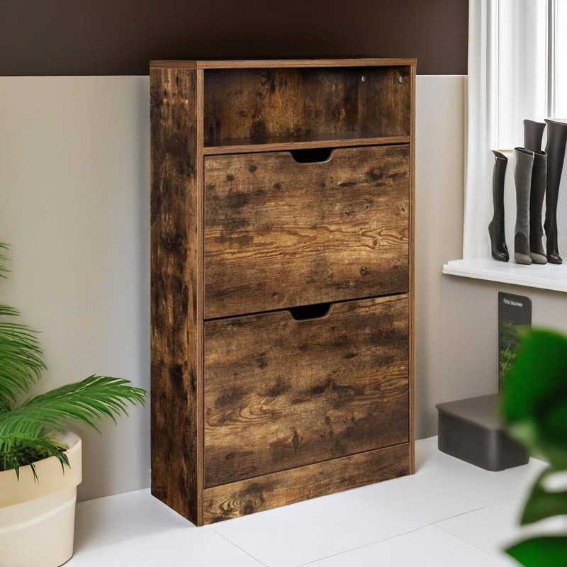 2 Drawer Shoe Storage Cabinet With Shelf Rustic