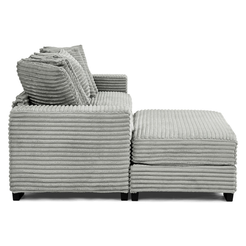 Canapé-lit modulaire rembourré en L Corduroy, Velours côtelé gris