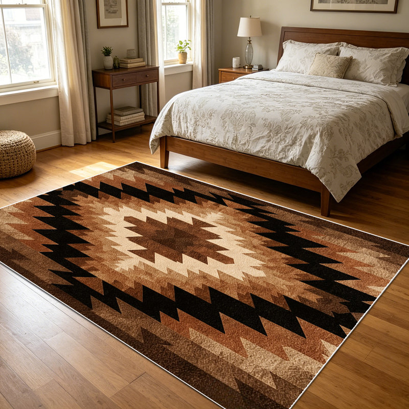 Tapis à motif géométrique 1 pièce Southwestern Aztec, Rectangle 5'3" x 7'7"