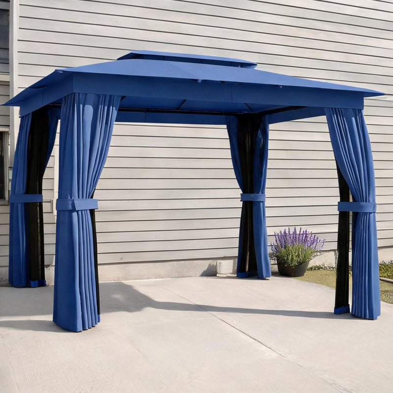 Pavillon de jardin en acier bleu et polyester et cadre extérieur en acier de 10 pi x 12 pi pour l'espace extérieur