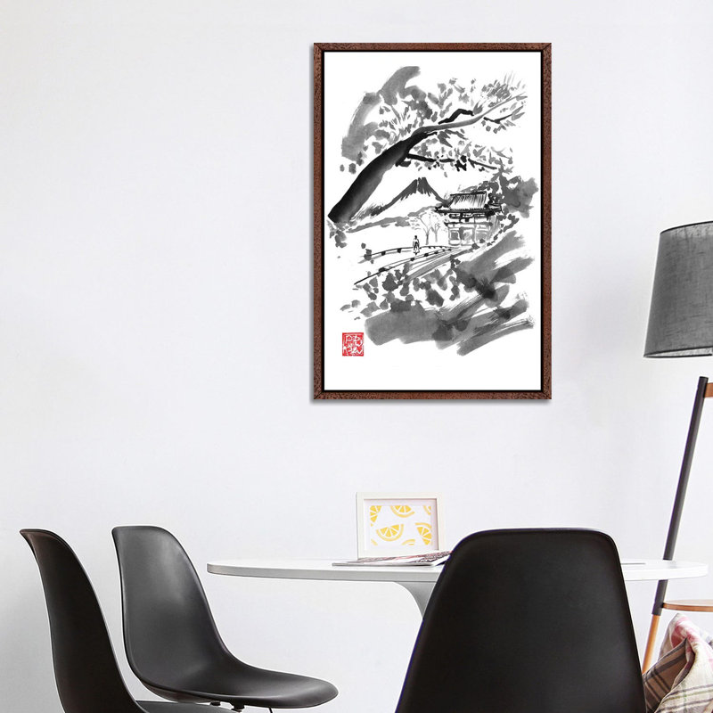 Temple by Péchane - Painting on Canvas, 101.6 cm H x 66.04 cm W, Classic Brown Wood Framed