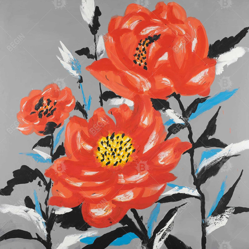 "Trois fleurs roses" sur toile